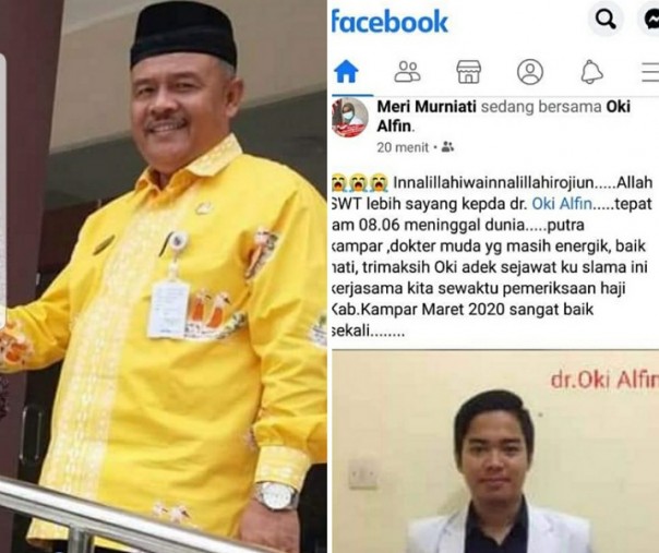 Kepala SMP Madani Pekanbaru Ridwan dan Dokter Puskesmas Gunung Sahilan Kampar Oki Alfin meninggal dunia akibat virus corona, Sabtu (12/8/2020). Foto: Facebook.