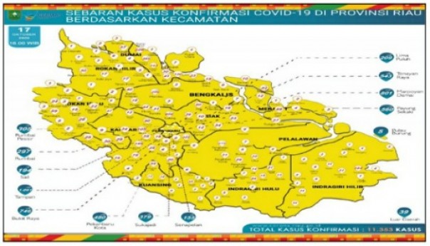 Sebaran kasus Covid-19 tertinggi di 11 kecamatan se-Riau