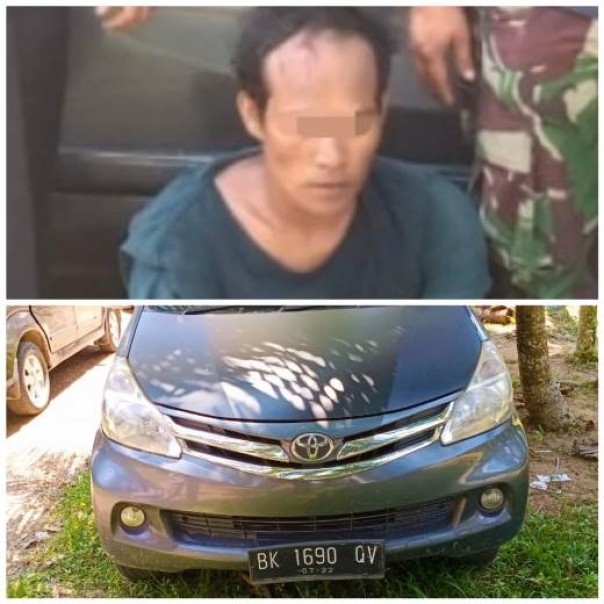 Tersangka APN berikut barang bukti 1 unit mobil Avanza warna Abu-abu diamankan di Polsek Batang Gansal, Selasa 20 Oktober 2020