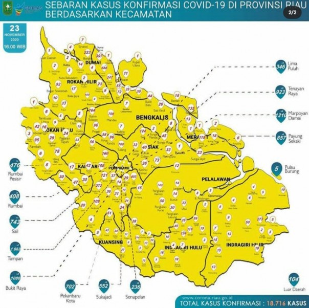 Sebaran kasus Covid-19 di 10 kecamatan se-Riau