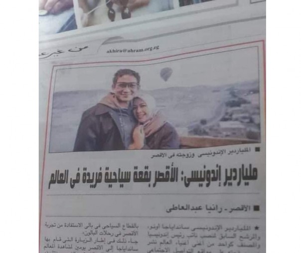 Sandiaga Uno dan istri masuk koran di Mesir (Foto: Istimewa/internet)