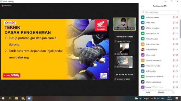 Webinar safety riding CDN Riau bersama siswa SMKS Taruna Pekanbaru