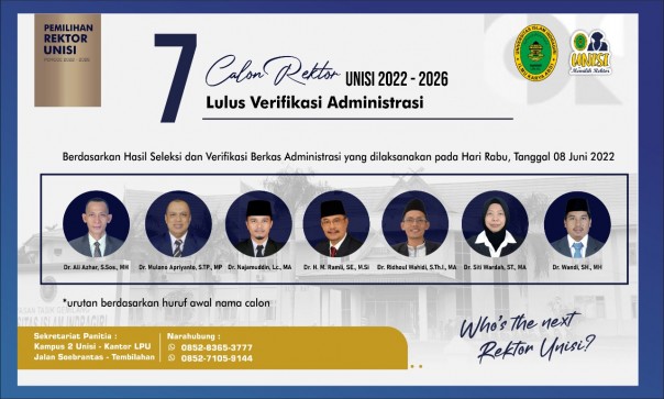 Lolos Seleksi Administrasi, 7 Calon Rektor Unisi Siap Adu Visi Misi