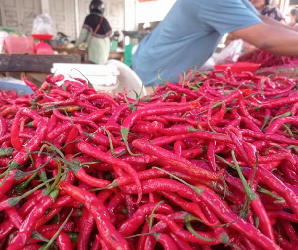 Pedagang cabai merah di Pasar Kodim. Foto: Surya/Riau1.